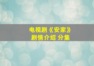 电视剧《安家》剧情介绍 分集